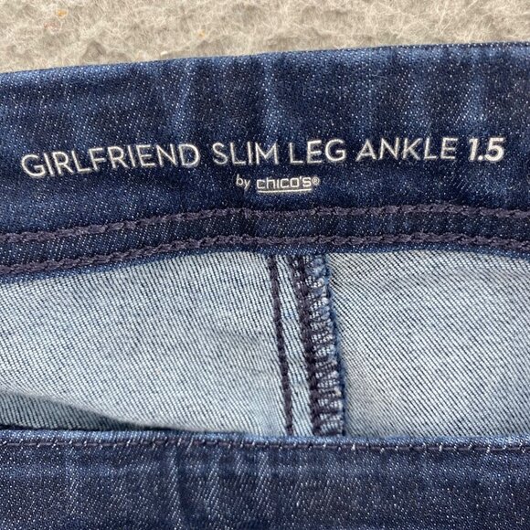 Chicos Jeans Womens 1.5 US 10 Blue Dark Wash Denim Girlfriend Slim Ankle Pull On - Picture 5 of 11